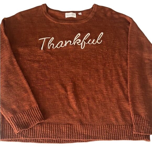 Mia & Tess Thankful Brown Long Sleeve Lightweight Sweater Size Medium - Picture 1 of 12